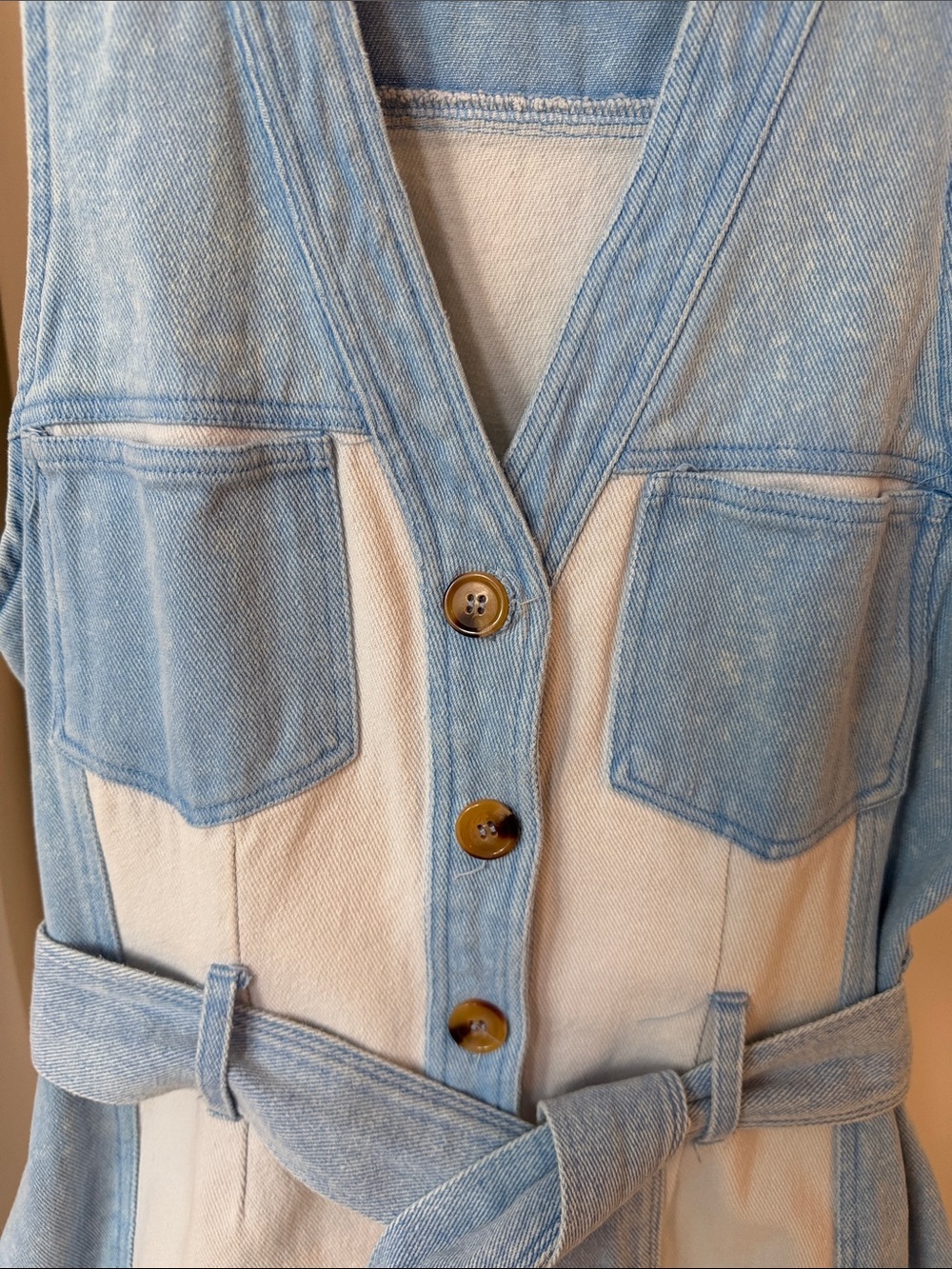 entro Light Blue and White Denim Button-Front Dress with Belt - Picture 2 of 2
